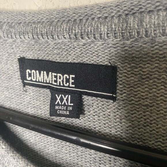 Commerce Linen Cotton Knit Sweater Mens XXL Gray Color block Pullover Preppy‎ - Picture 2 of 8